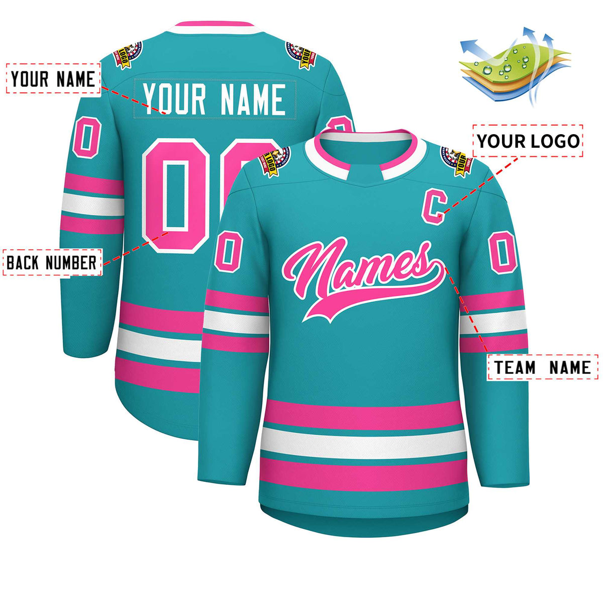 Custom Aqua Pink-White Classic Style Hockey Jersey | KXKSHOP