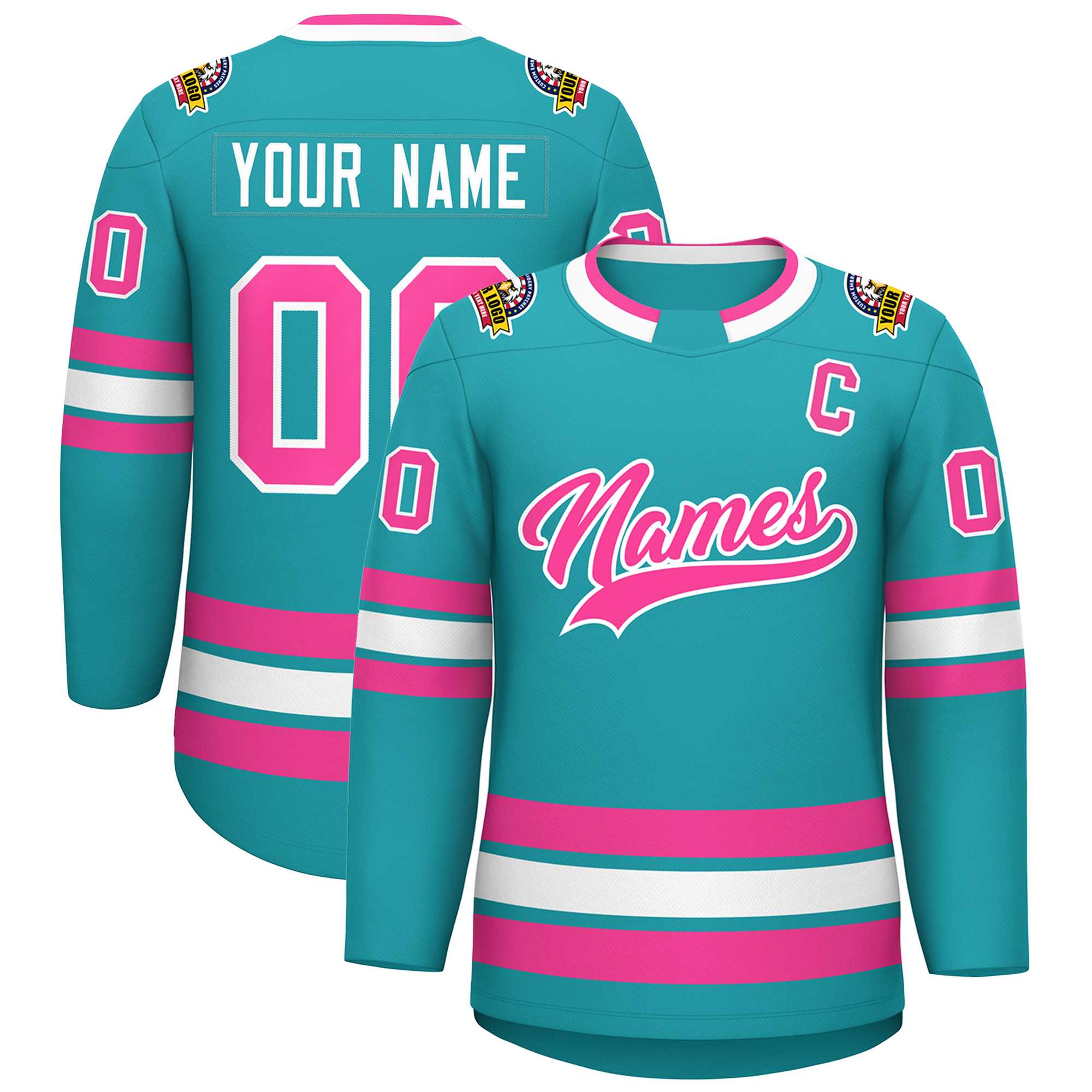 Custom Aqua Pink-White Classic Style Hockey Jersey | KXKSHOP