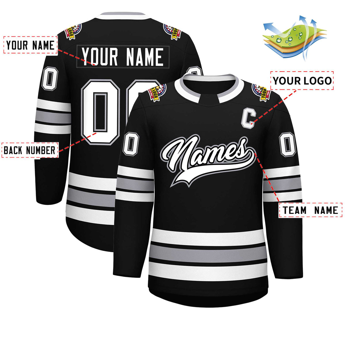 Custom Black White Black-Gray Classic Style Hockey Jersey | KXKSHOP