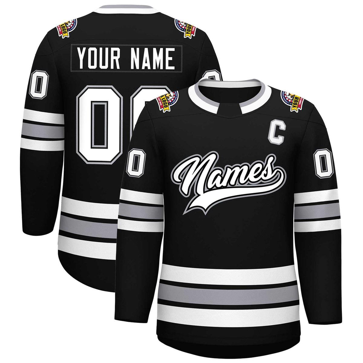 Custom Black White Black-Gray Classic Style Hockey Jersey | KXKSHOP