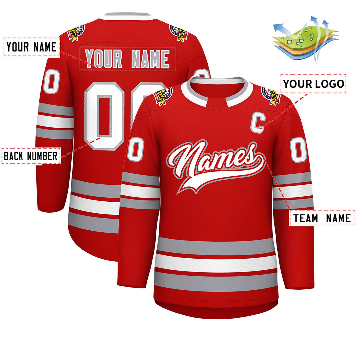 Custom Red White Red-Gray Classic Style Hockey Jersey | KXKSHOP
