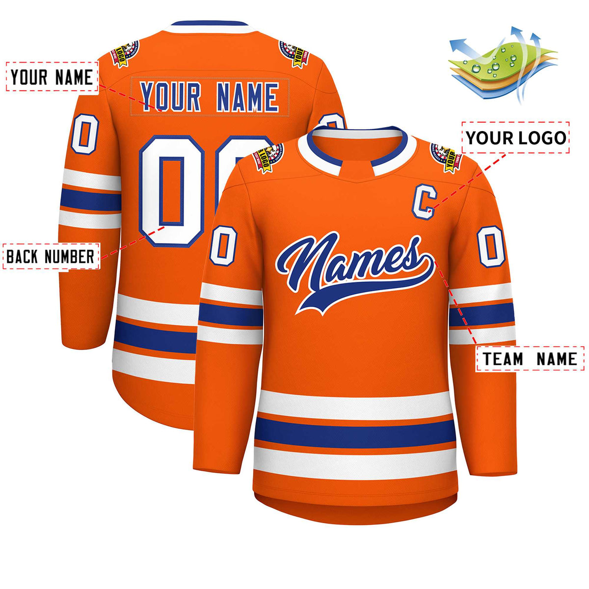 Custom Orange Royal-White Classic Style Hockey Jersey | KXKSHOP