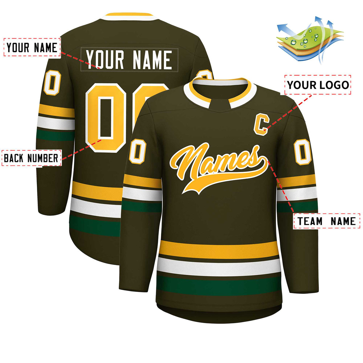 Custom Olive Gold-White Classic Style Hockey Jersey | KXKSHOP
