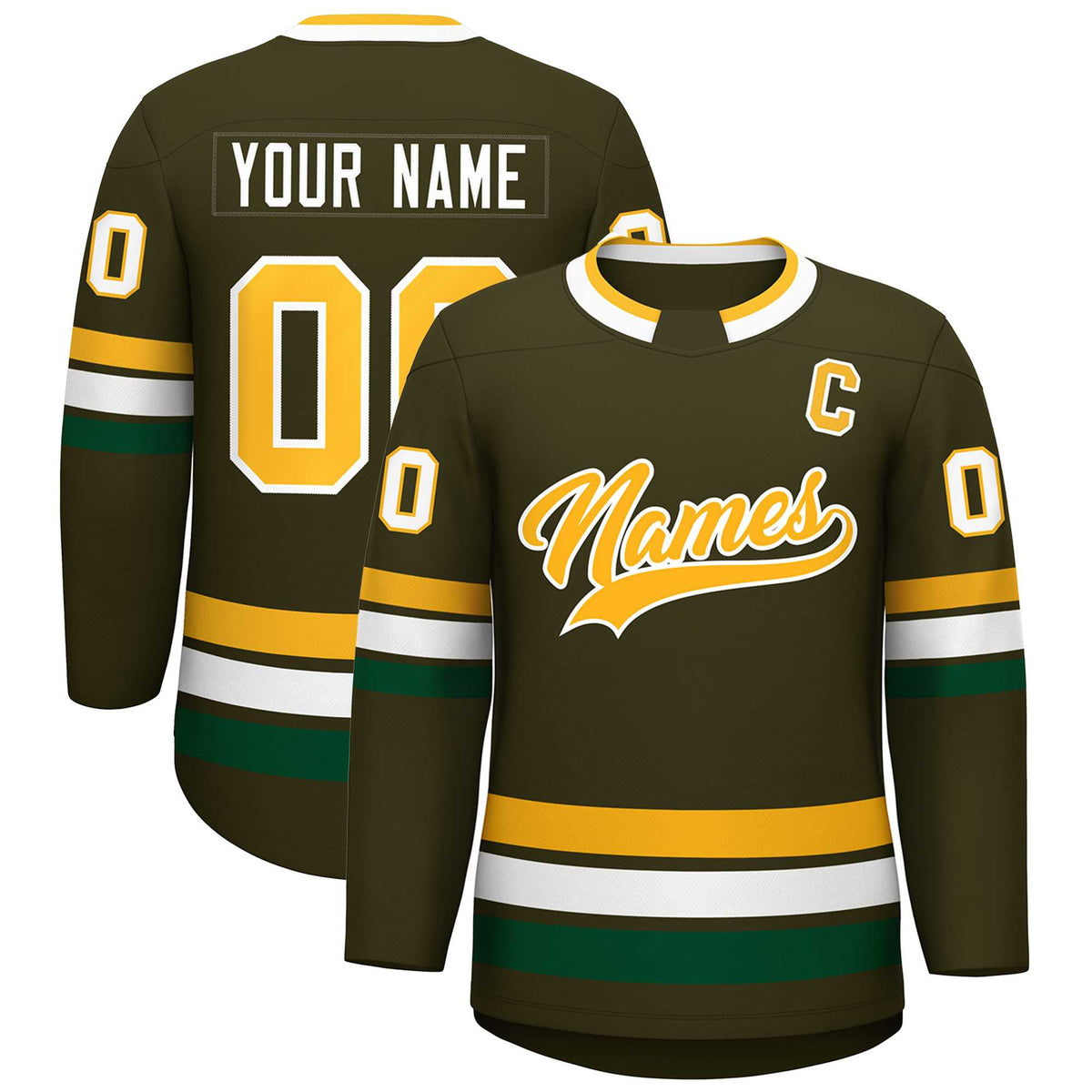 Custom Olive Gold-White Classic Style Hockey Jersey | KXKSHOP