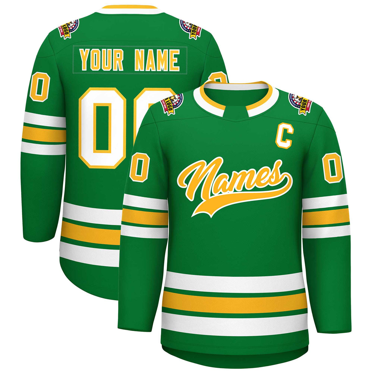 Custom Kelly Green Gold-White Classic Style Hockey Jersey | KXKSHOP