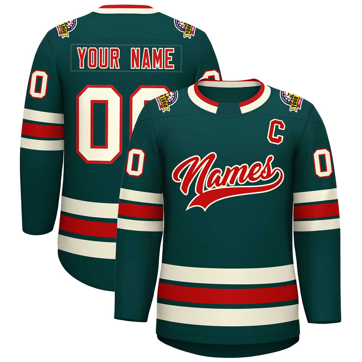 Custom Midnight Green Red-Khaki Classic Style Hockey Jersey | KXKSHOP