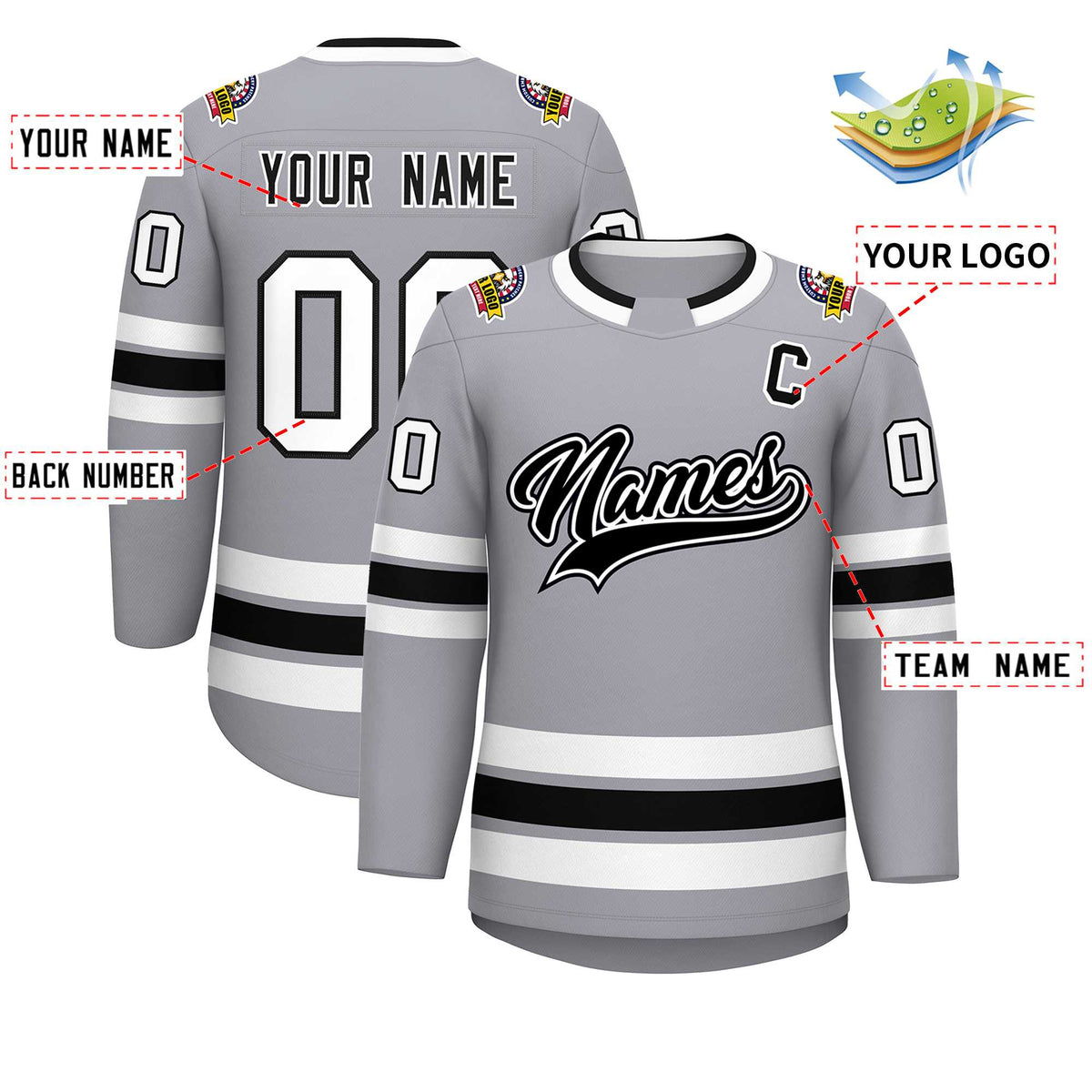 Custom Gray Black White-Black Classic Style Hockey Jersey | KXKSHOP