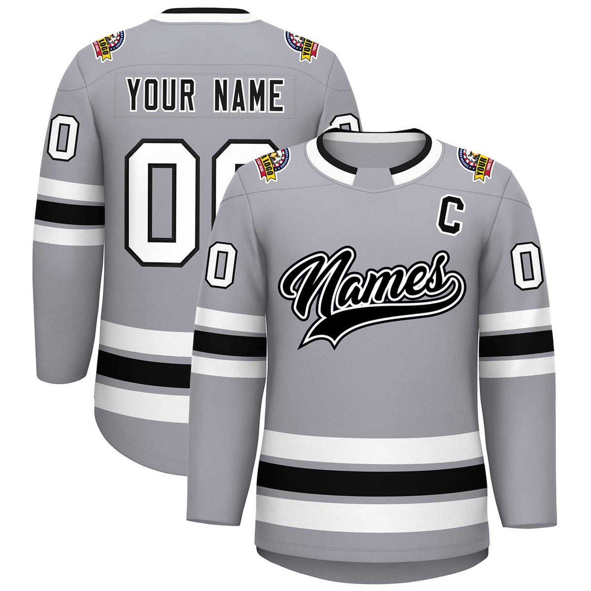 Custom Gray Black White-Black Classic Style Hockey Jersey | KXKSHOP