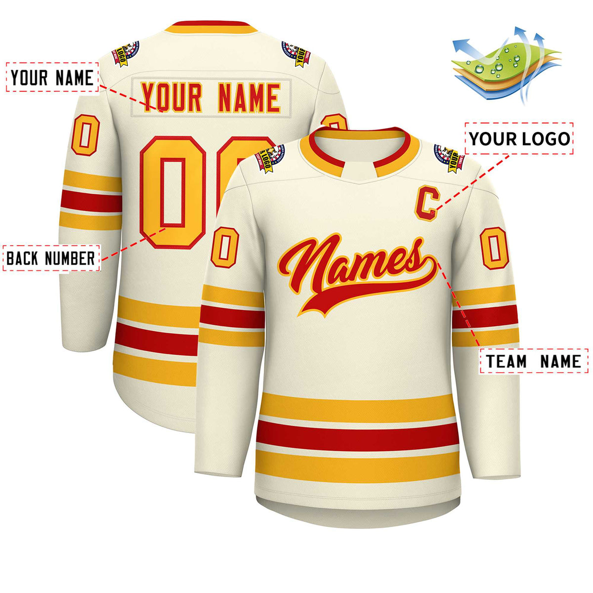 Custom Khaki Red-Gold Classic Style Hockey Jersey | KXKSHOP