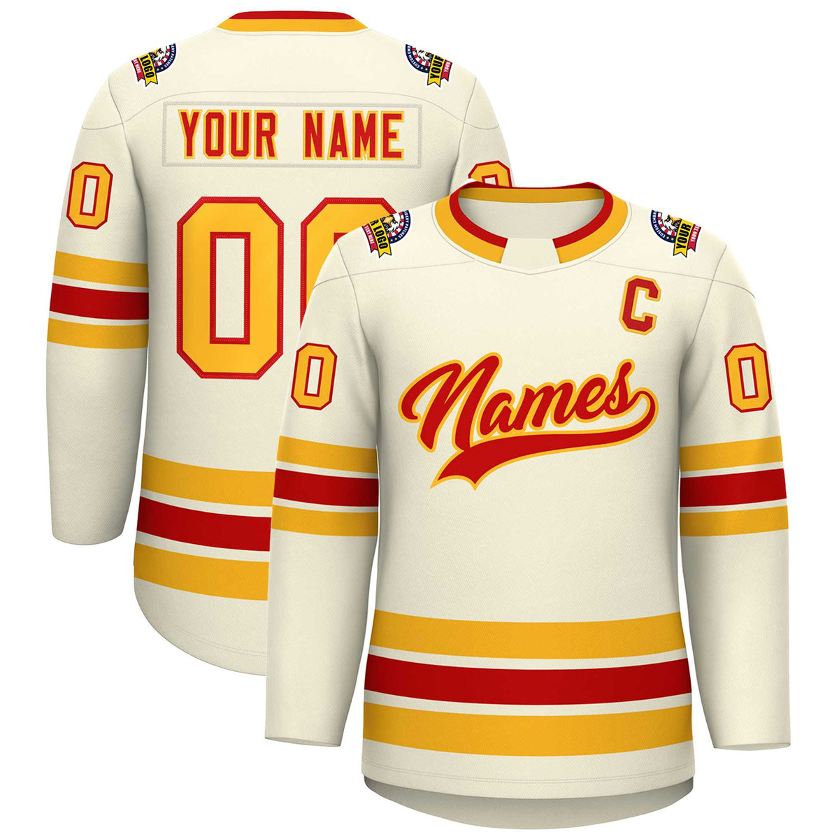 Custom Khaki Red-Gold Classic Style Hockey Jersey | KXKSHOP