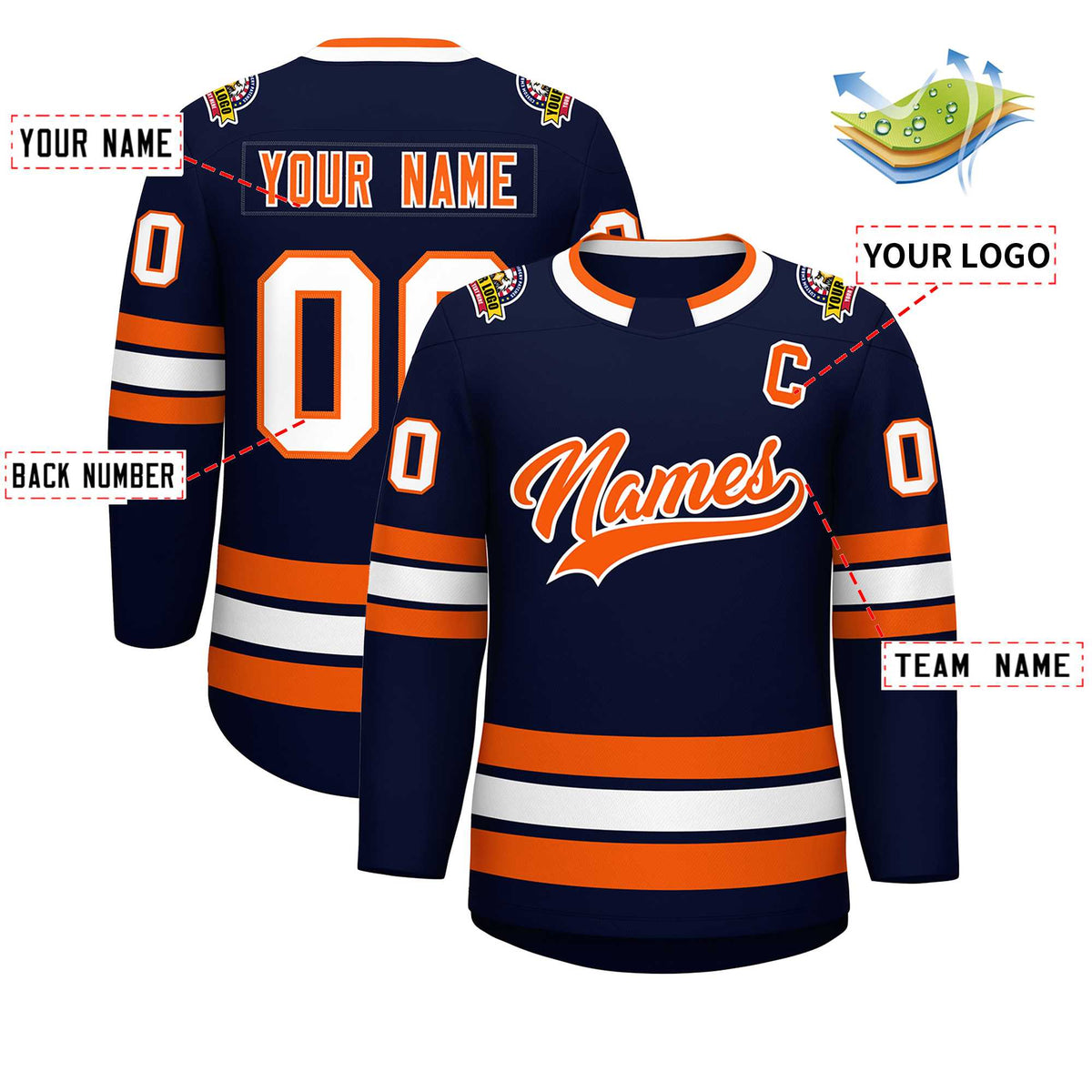 Custom Navy Orange-White Classic Style Hockey Jersey | KXKSHOP