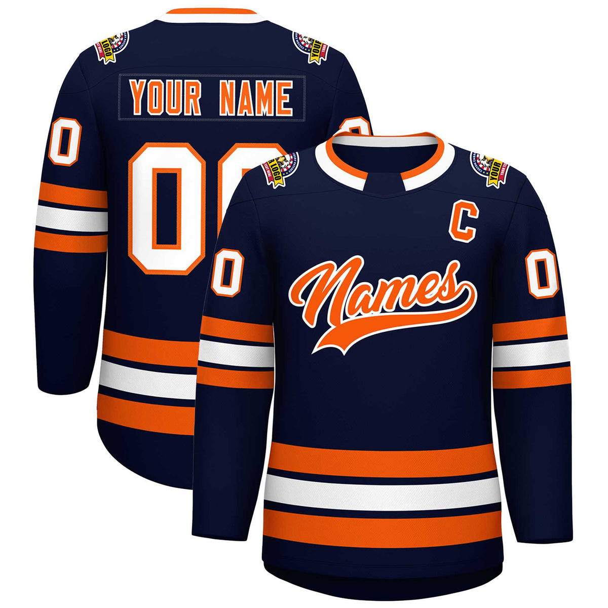 Custom Navy Orange-White Classic Style Hockey Jersey | KXKSHOP
