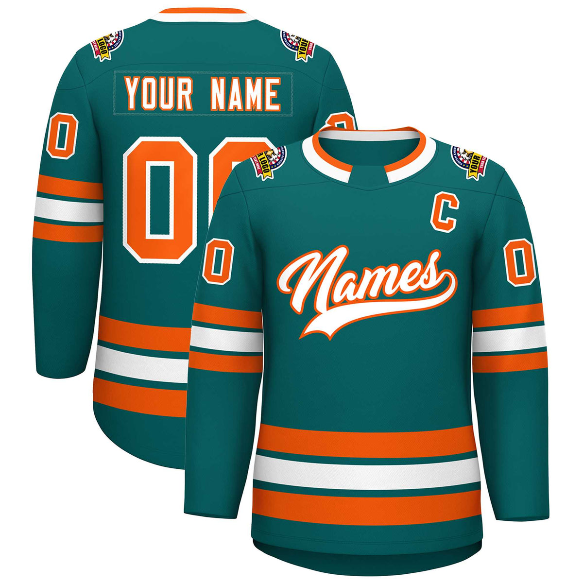 Custom Teal White-Orange Classic Style Hockey Jersey | KXKSHOP