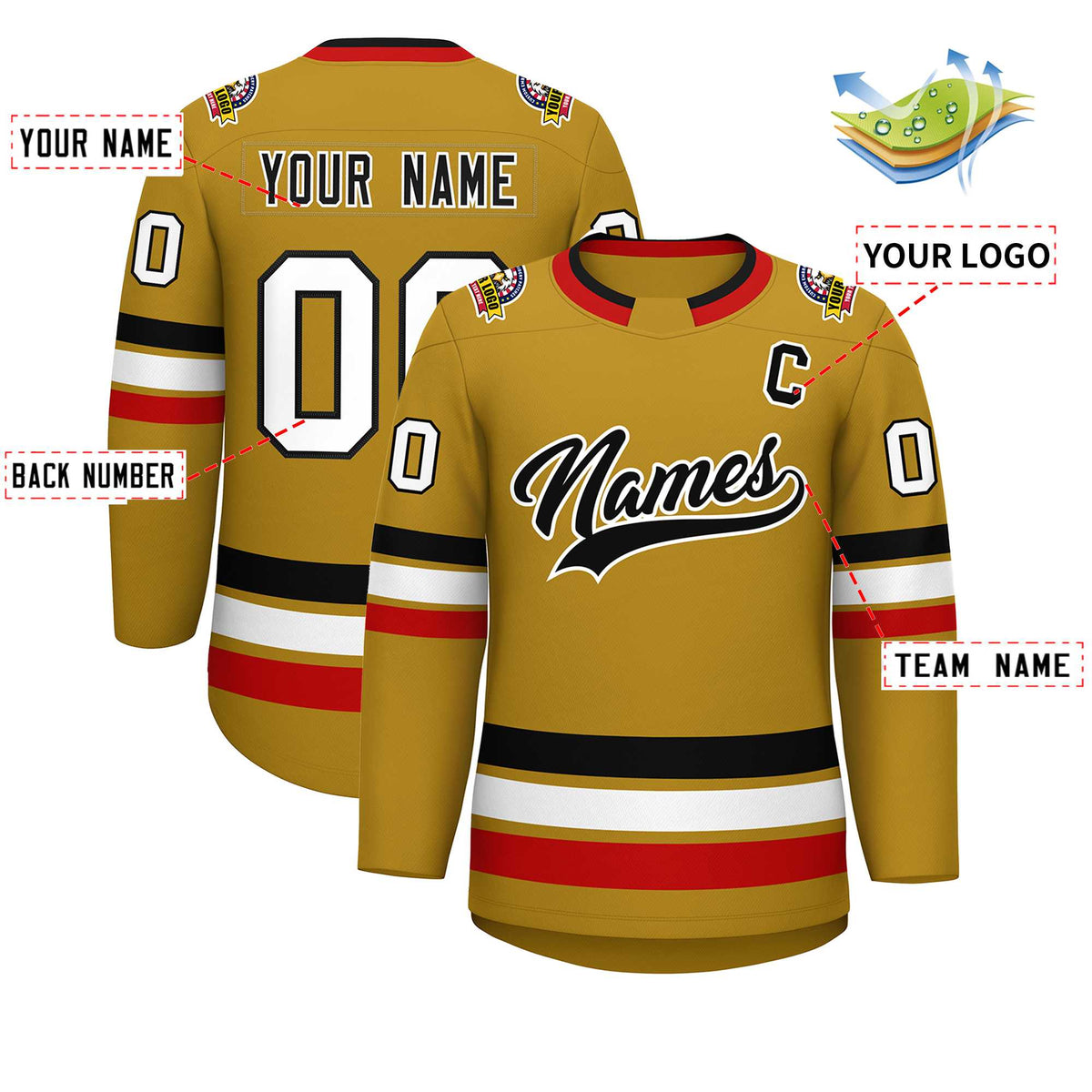 Custom Old Gold Black-White Classic Style Hockey Jersey | KXKSHOP
