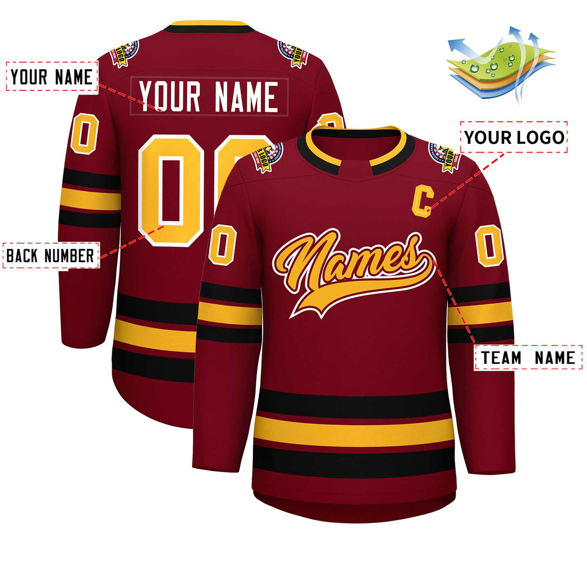 Custom Crimson Gold Crimson-White Classic Style Hockey Jersey | KXKSHOP