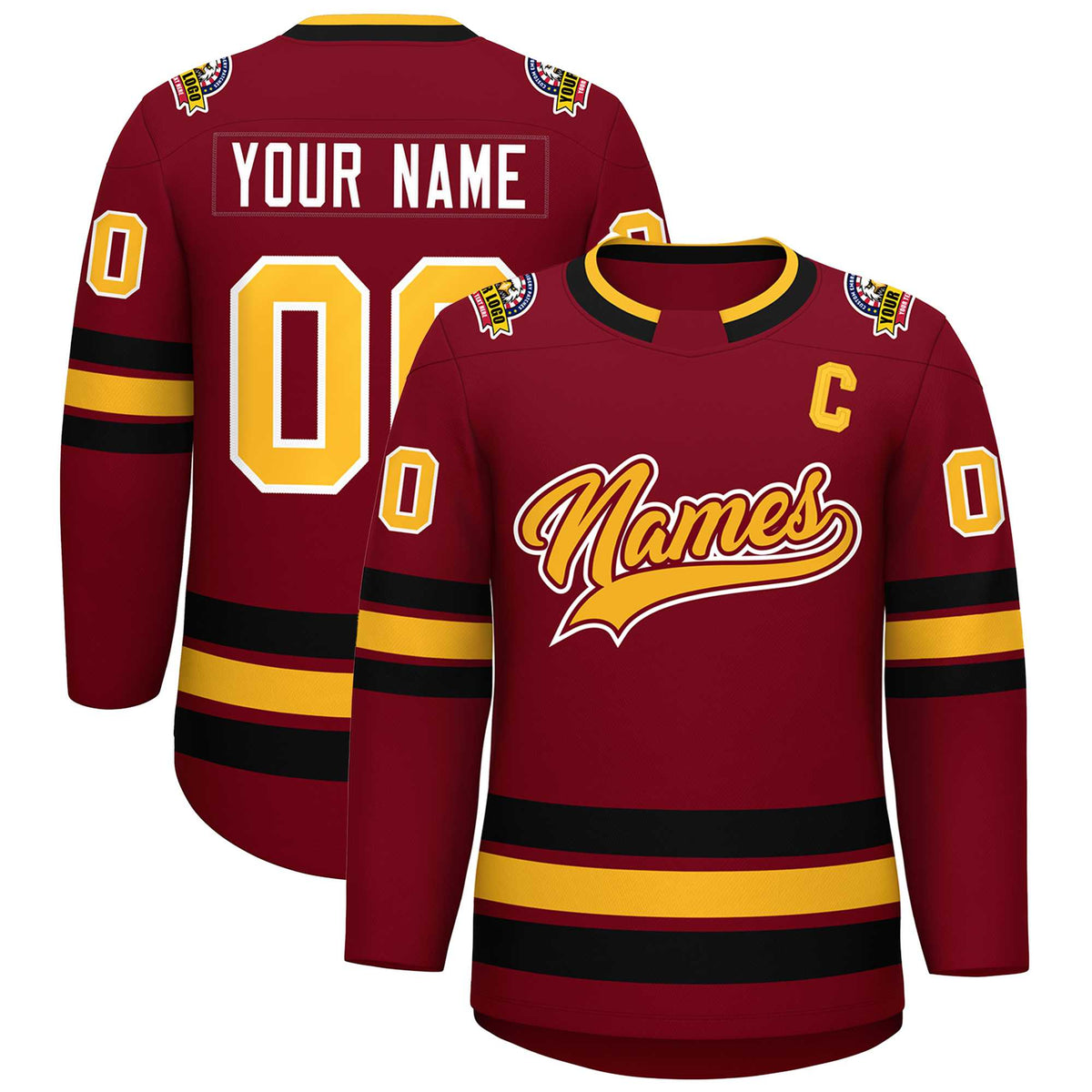 Custom Crimson Gold Crimson-White Classic Style Hockey Jersey | KXKSHOP