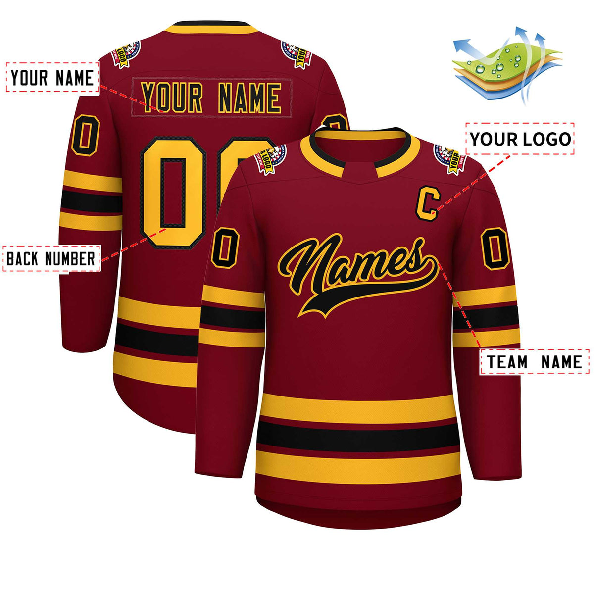 Custom Crimson Black-Gold Classic Style Hockey Jersey | KXKSHOP