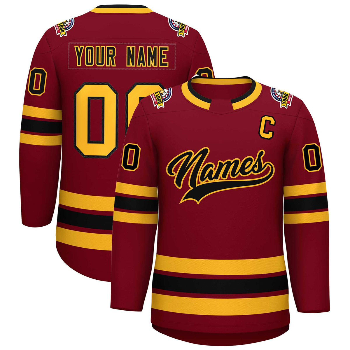 Custom Crimson Black-Gold Classic Style Hockey Jersey | KXKSHOP