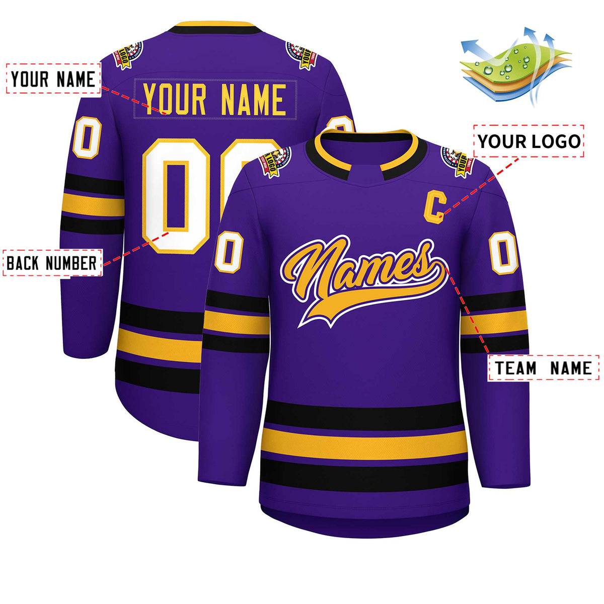 Custom Purple Gold Purple-White Classic Style Hockey Jersey | KXKSHOP