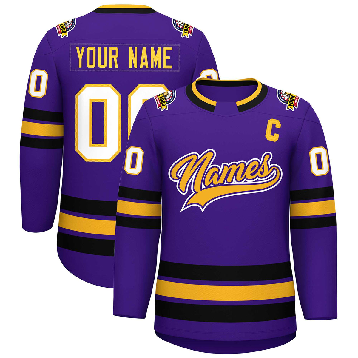 Custom Purple Gold Purple-White Classic Style Hockey Jersey | KXKSHOP