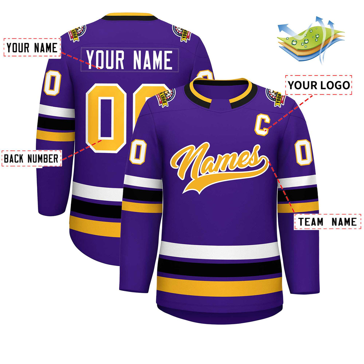 Custom Purple Gold-White Classic Style Hockey Jersey | KXKSHOP