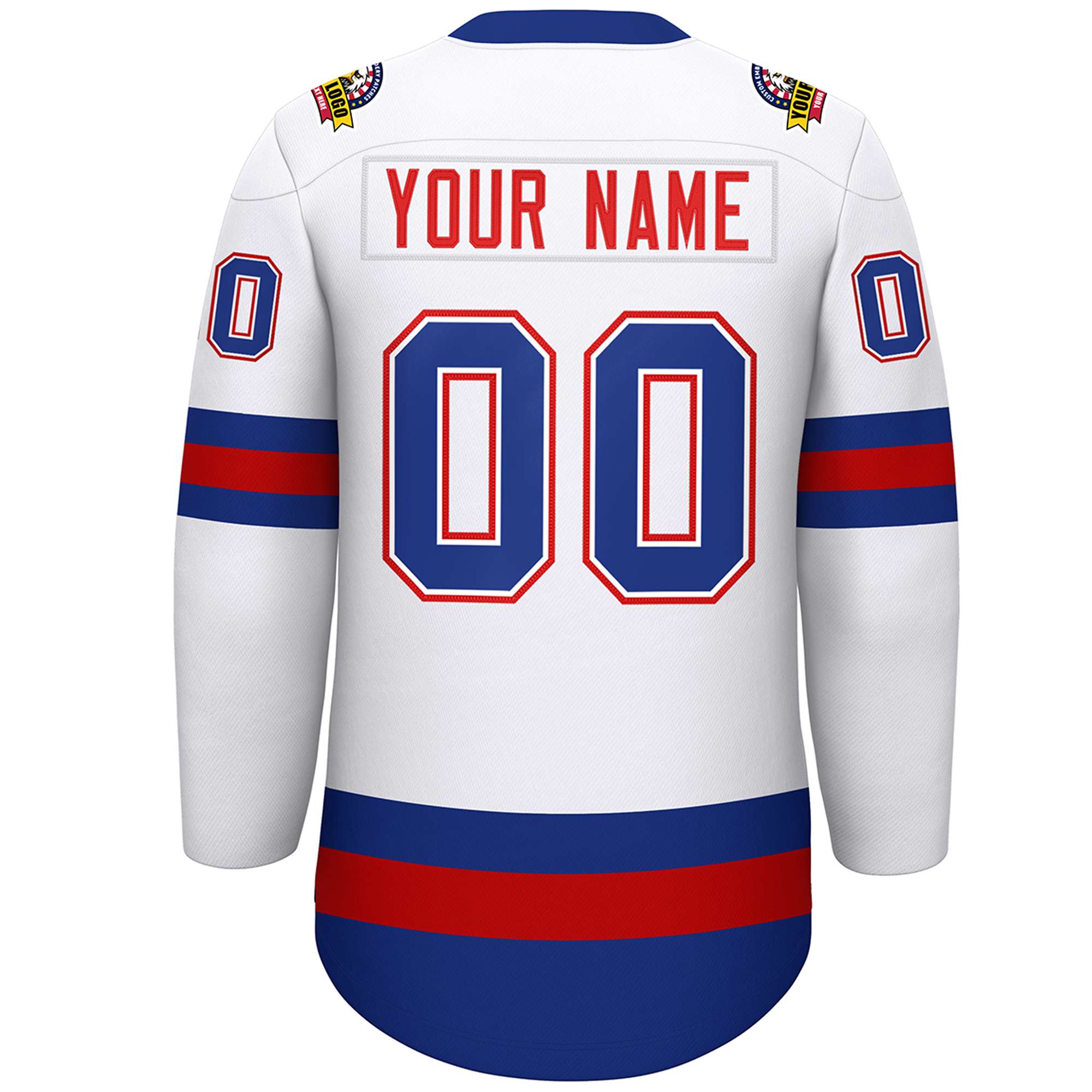 Custom White Red-Royal Lace-Up Neck Hockey Jersey | KXKSHOP