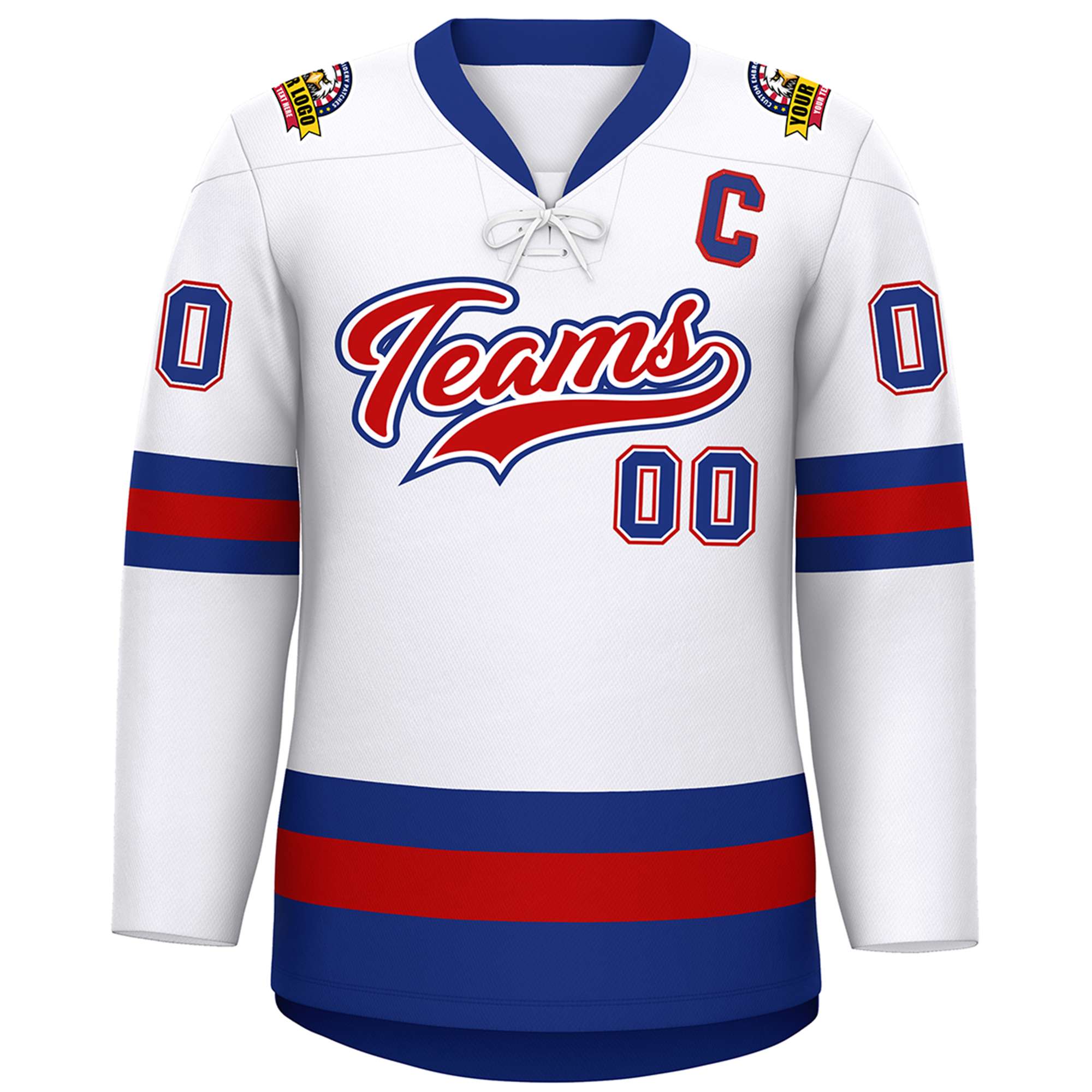 Custom White Red-Royal Lace-Up Neck Hockey Jersey | KXKSHOP