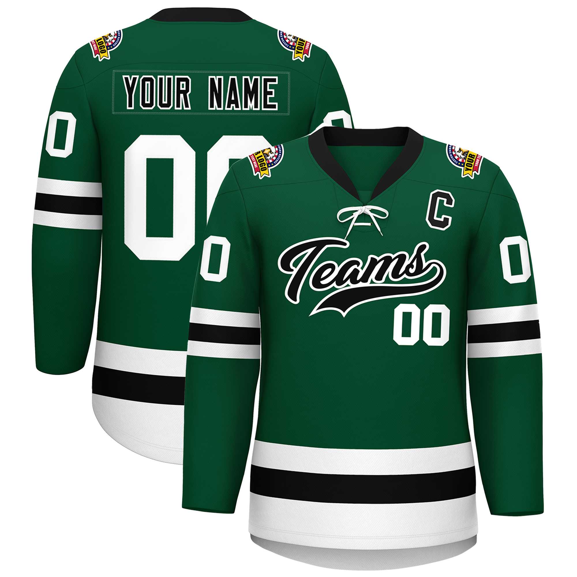 Custom Green Black-White Lace-Up Neck Hockey Jersey | KXKSHOP