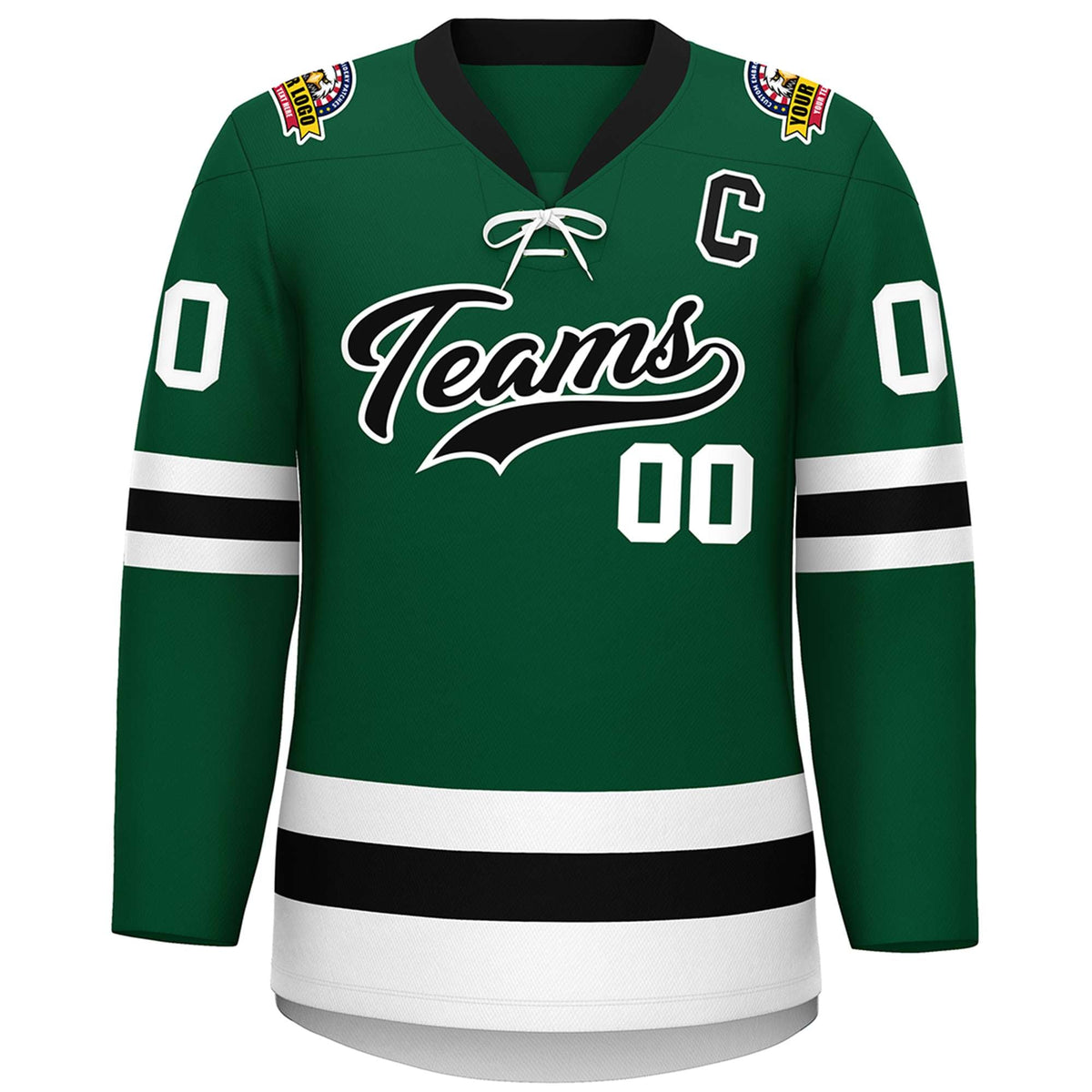 Custom Green Black-White Lace-Up Neck Hockey Jersey | KXKSHOP