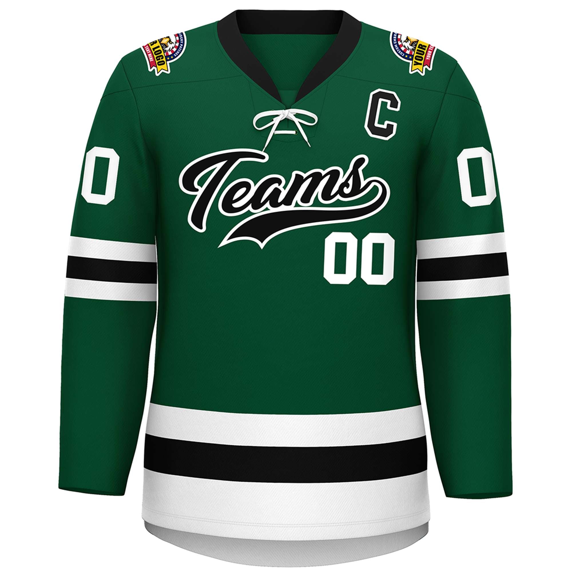 Custom Green Black-White Lace-Up Neck Hockey Jersey | KXKSHOP