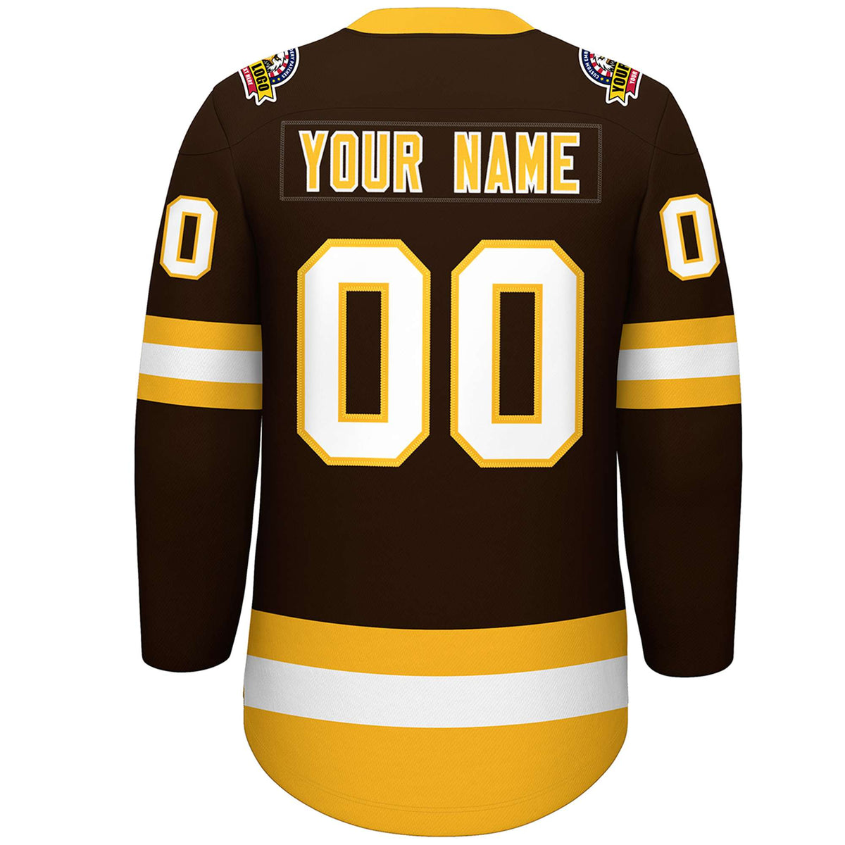 Custom Brown Gold-White Lace-Up Neck Hockey Jersey | KXKSHOP