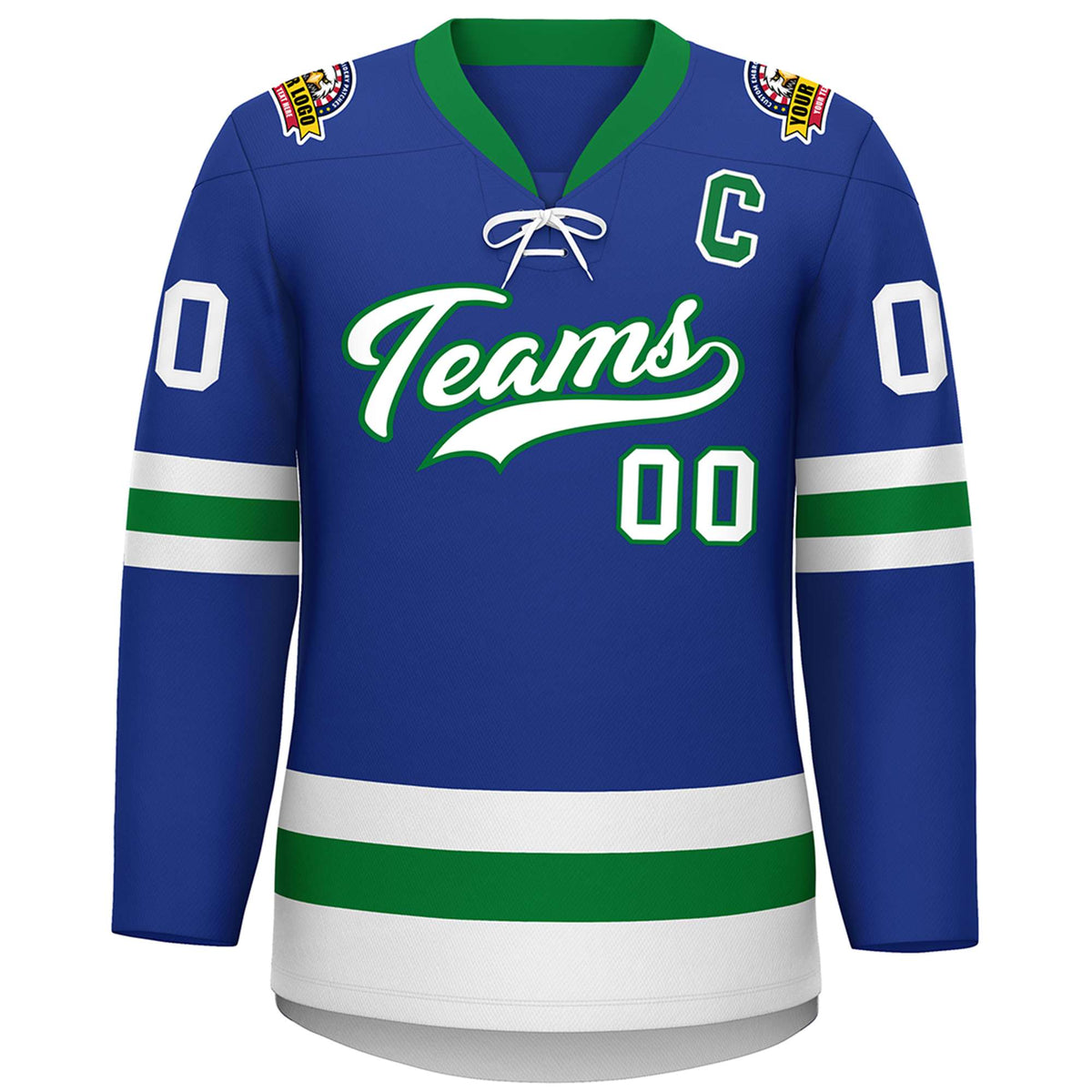 Custom Royal Kelly Green-White Lace-Up Neck Hockey Jersey | KXKSHOP
