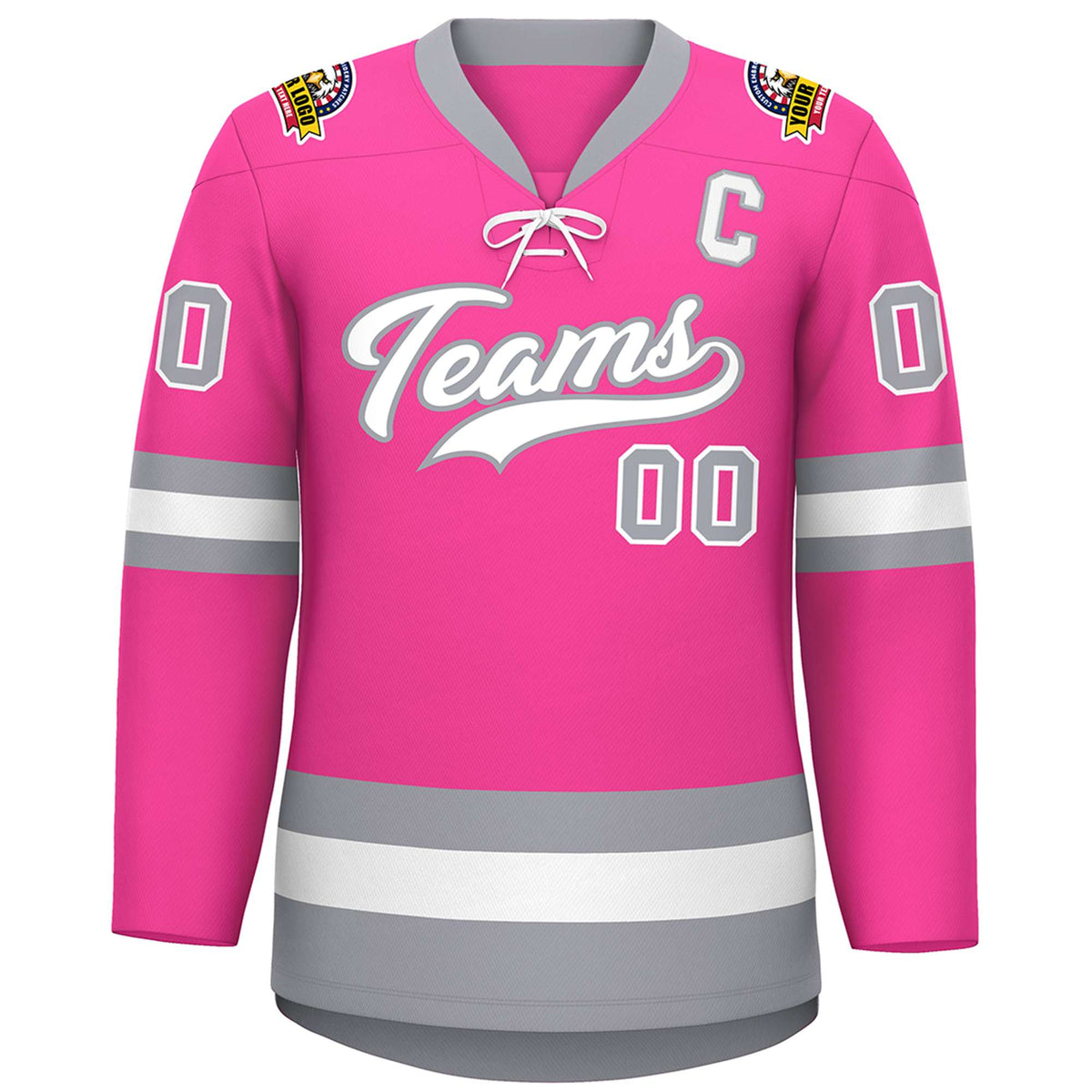 Custom Pink White-Gray Lace-Up Neck Hockey Jersey | KXKSHOP