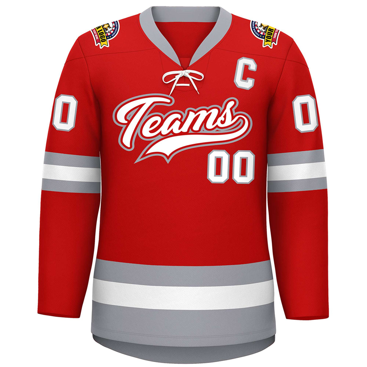 Custom Red White-Gray Lace-Up Neck Hockey Jersey | KXKSHOP