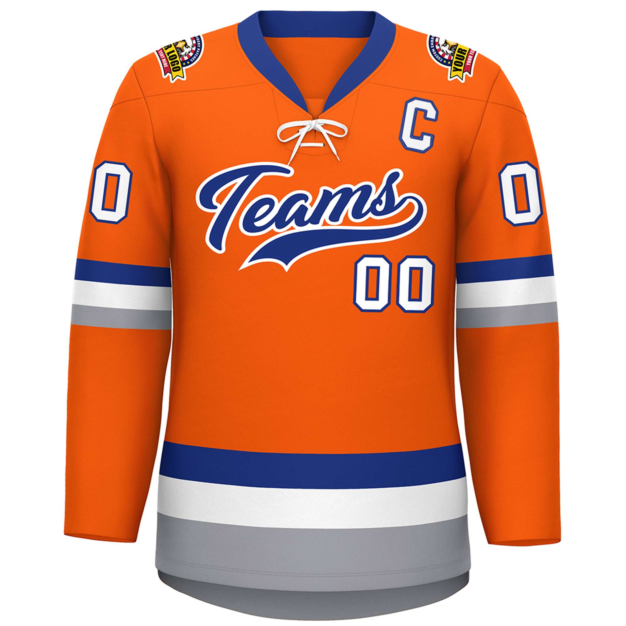 Custom Orange Royal-White Lace-Up Neck Hockey Jersey | KXKSHOP