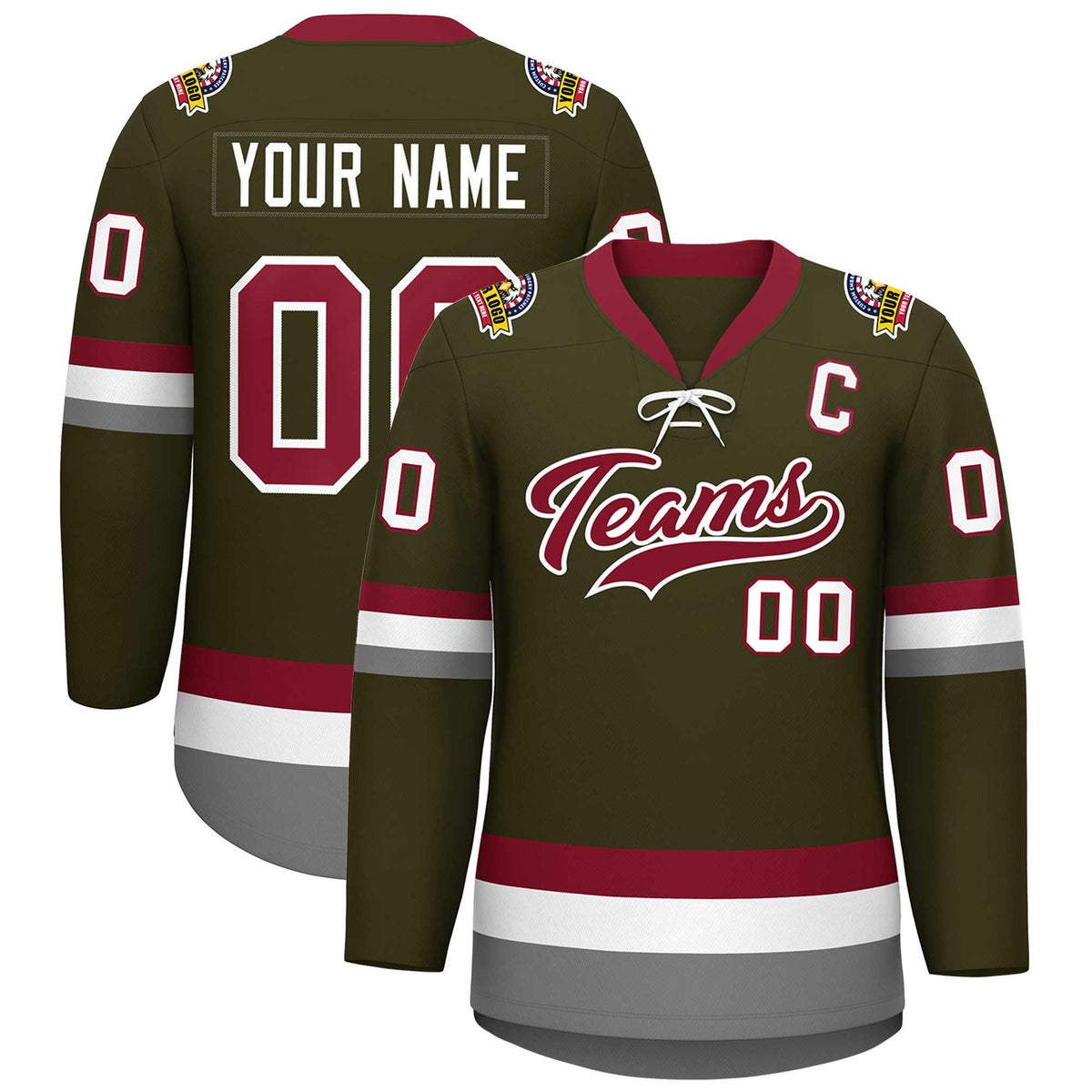 Custom Olive Crimson-White Lace-Up Neck Hockey Jersey | KXKSHOP