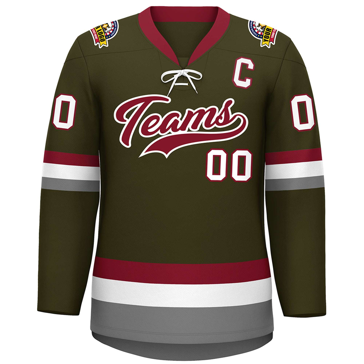 Custom Olive Crimson-White Lace-Up Neck Hockey Jersey | KXKSHOP
