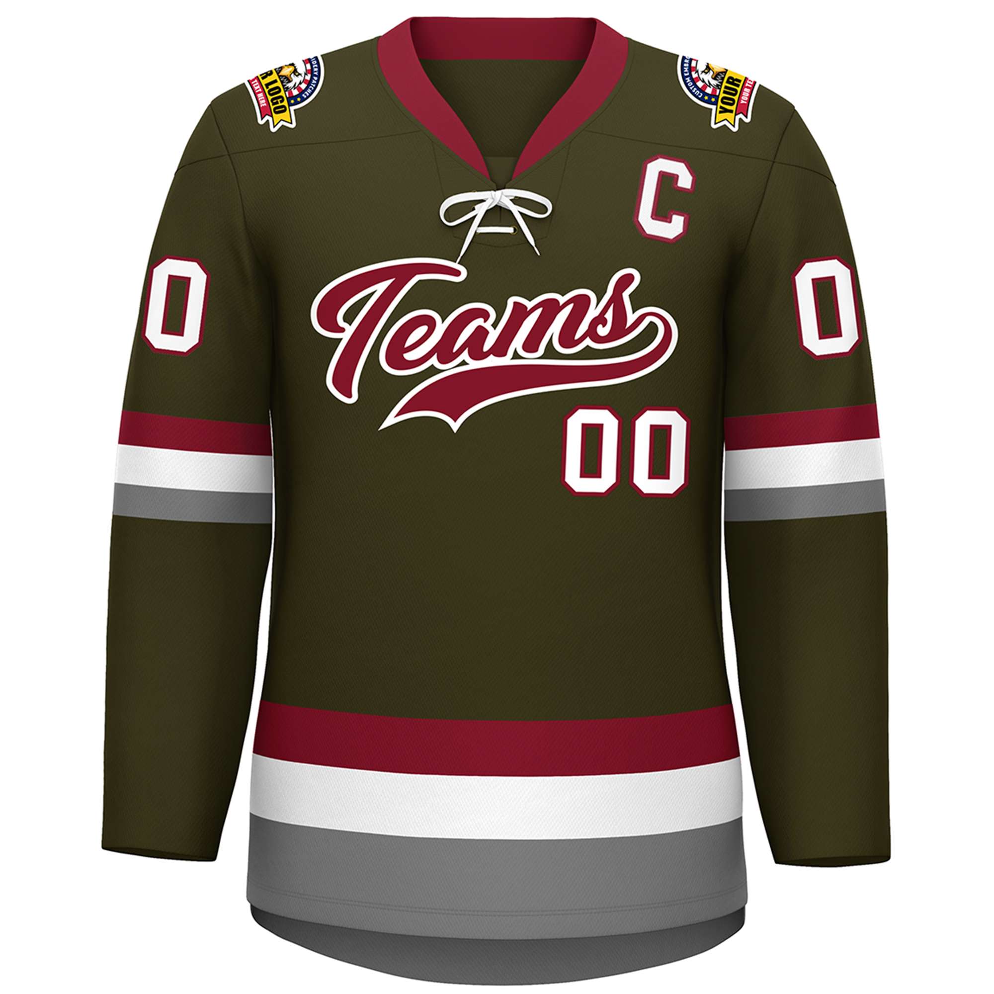 Custom Olive Crimson-White Lace-Up Neck Hockey Jersey | KXKSHOP