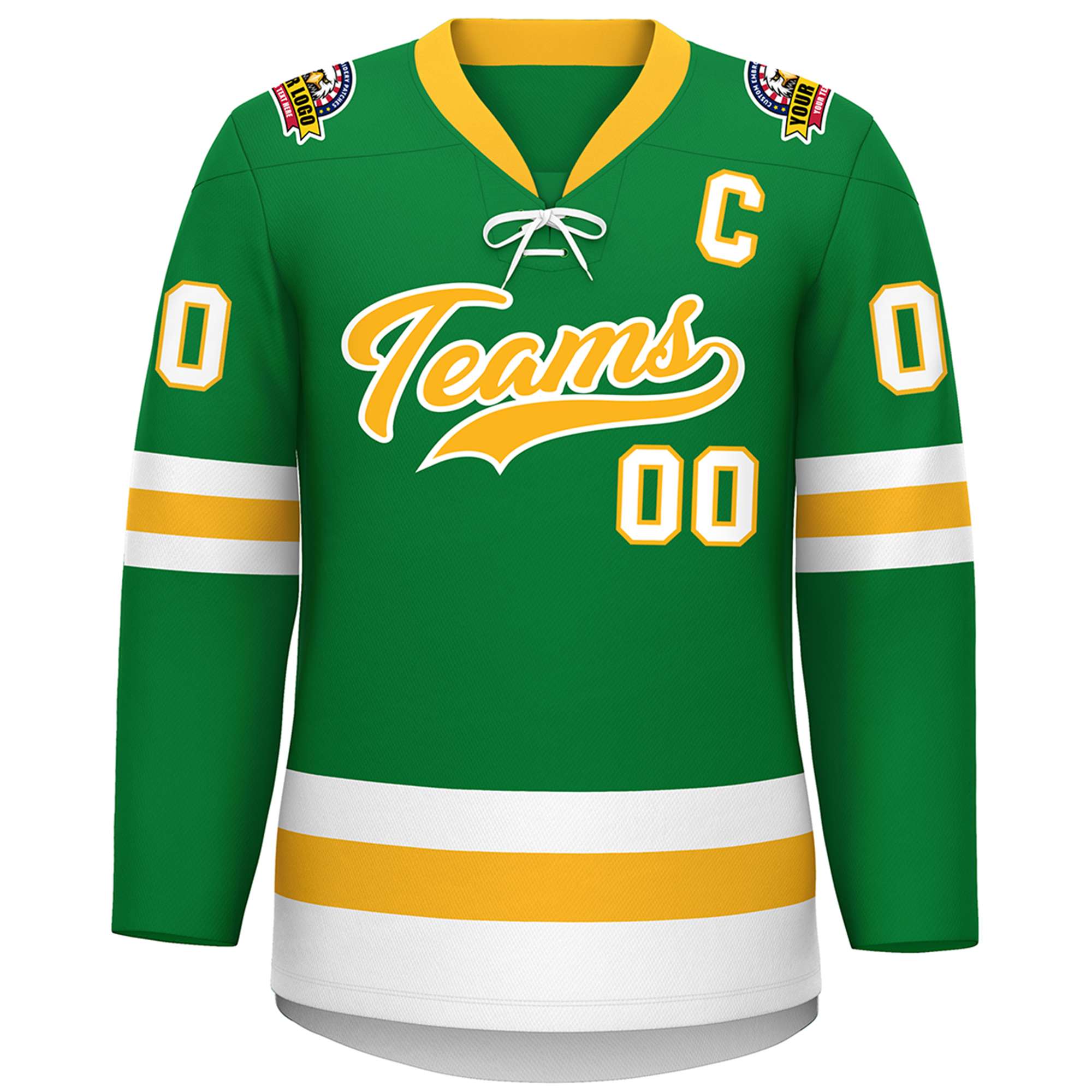 Custom Kelly Green Gold-White Lace-Up Neck Hockey Jersey | KXKSHOP