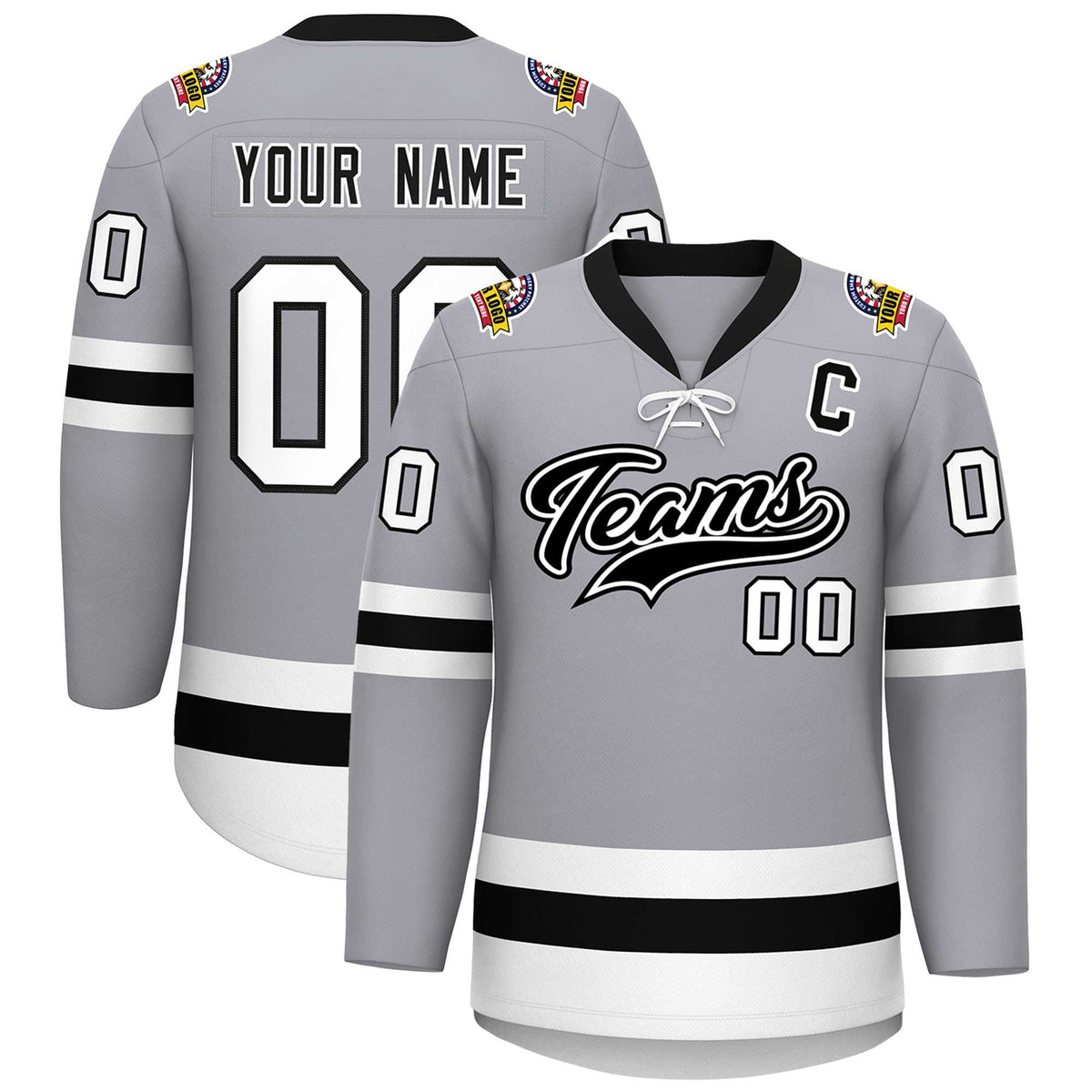 Custom Gray Black-White Lace-Up Neck Hockey Jersey | KXKSHOP
