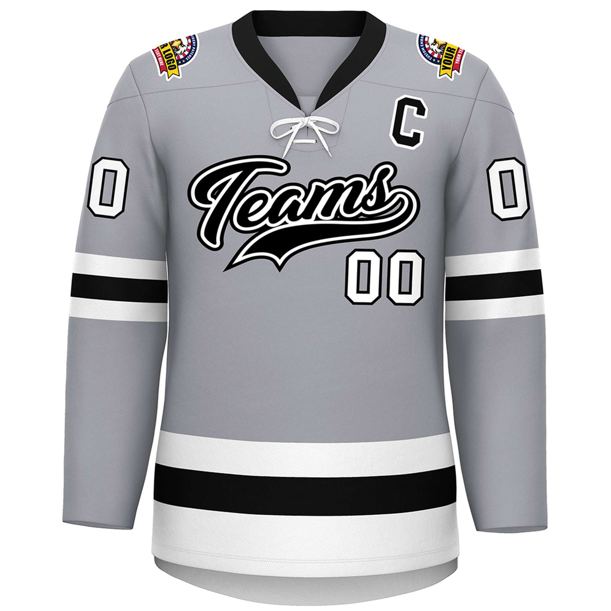 Custom Gray Black-White Lace-Up Neck Hockey Jersey | KXKSHOP