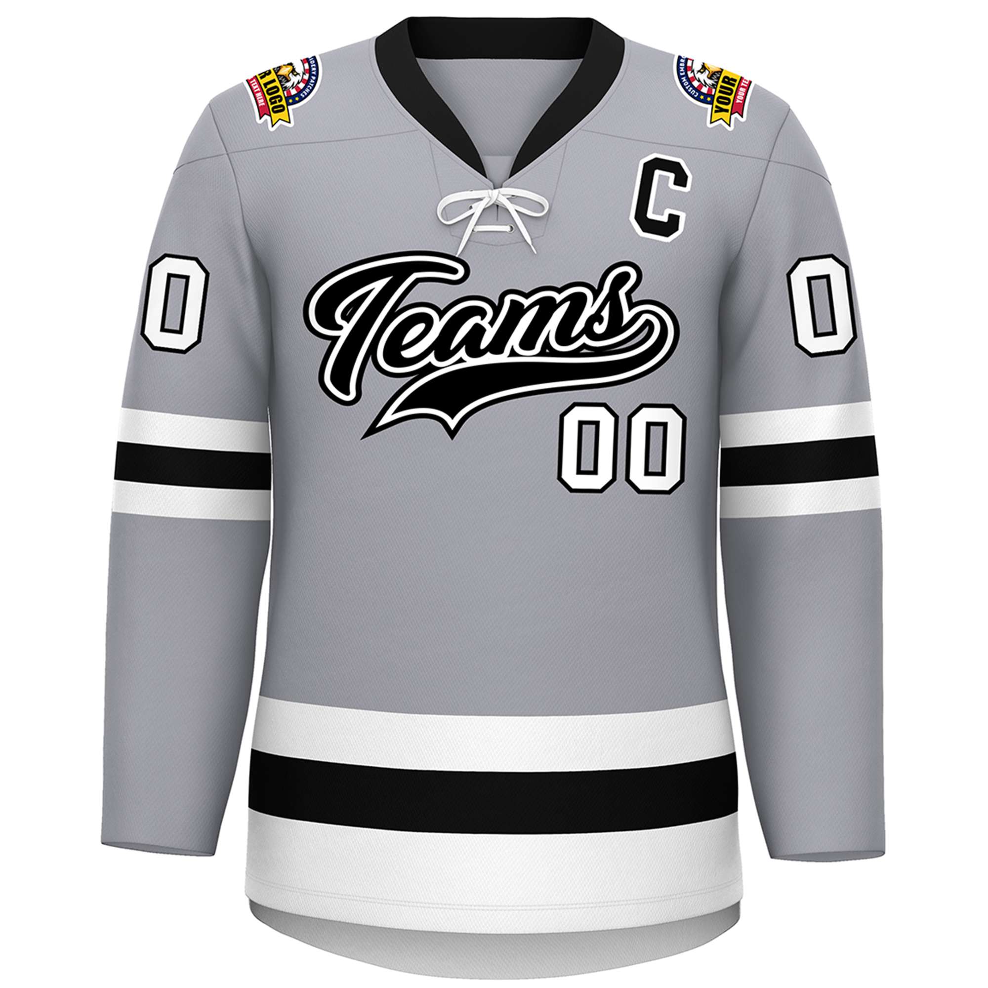 Custom Gray Black-White Lace-Up Neck Hockey Jersey | KXKSHOP