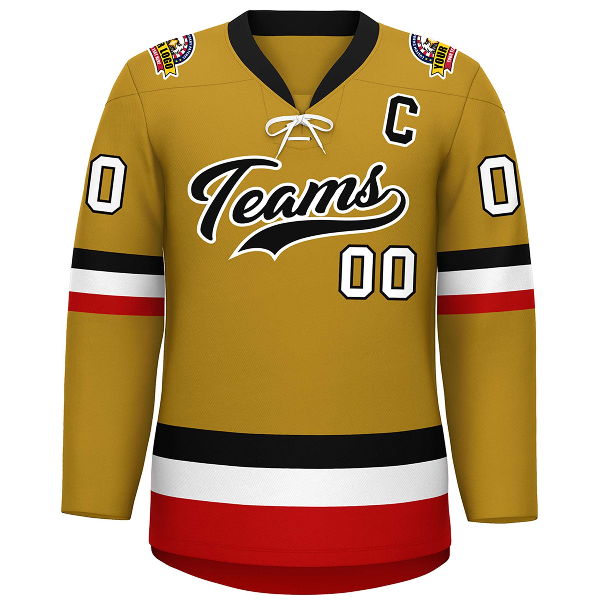 Custom Old Gold Black-White Lace-Up Neck Hockey Jersey | KXKSHOP