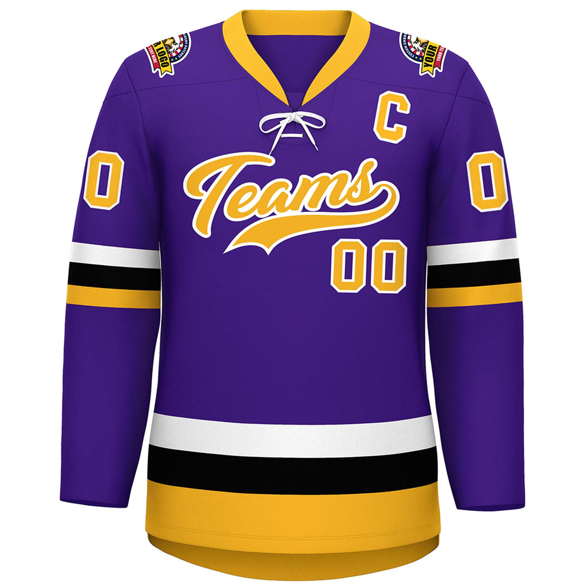 Custom Purple Gold-White Lace-Up Neck Hockey Jersey | KXKSHOP
