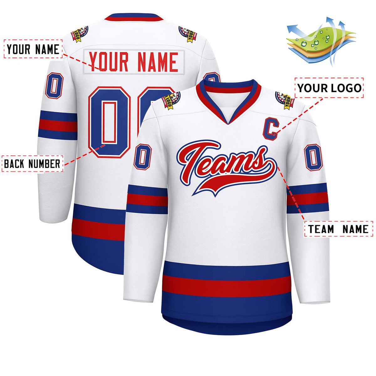 Custom White Red-White Classic Style Hockey Jersey | KXKSHOP