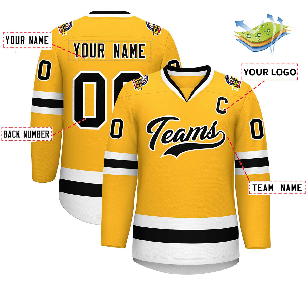Custom Gold Black-White Classic Style Hockey Jersey | KXKSHOP