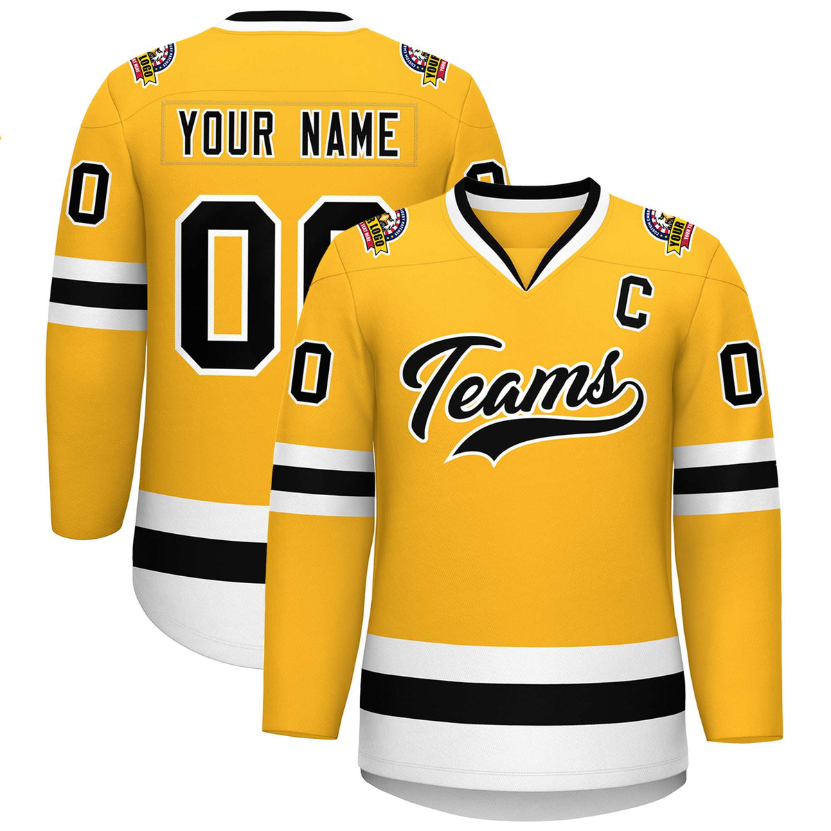 Custom Gold Black-White Classic Style Hockey Jersey | KXKSHOP