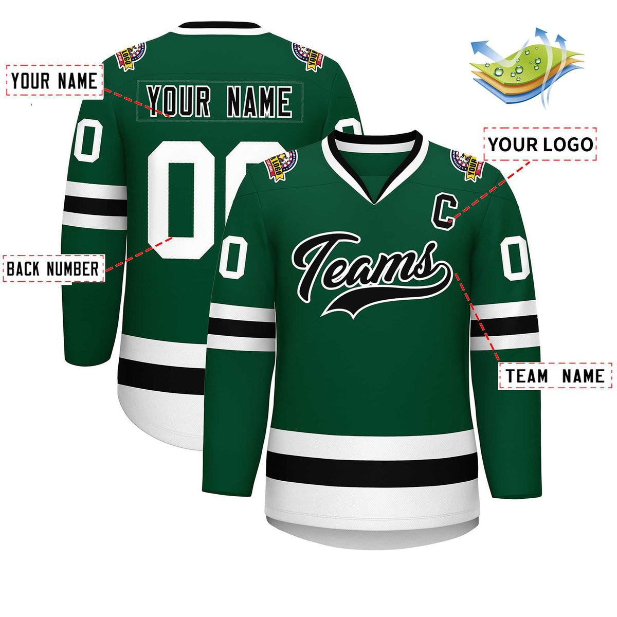 Custom Green Black-White Classic Style Hockey Jersey | KXKSHOP