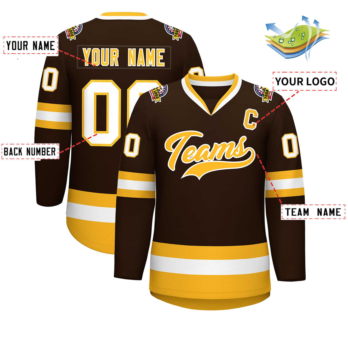 Custom Brown Gold-White Classic Style Hockey Jersey | KXKSHOP
