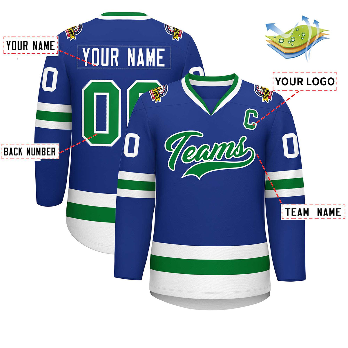 Custom Royal Kelly Green-White Classic Style Hockey Jersey | KXKSHOP